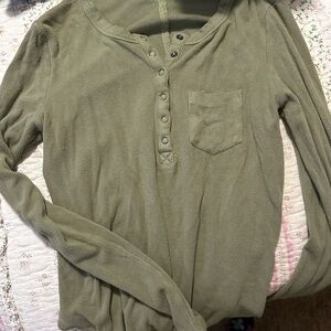 Olive Green Long Sleeve Henley Top